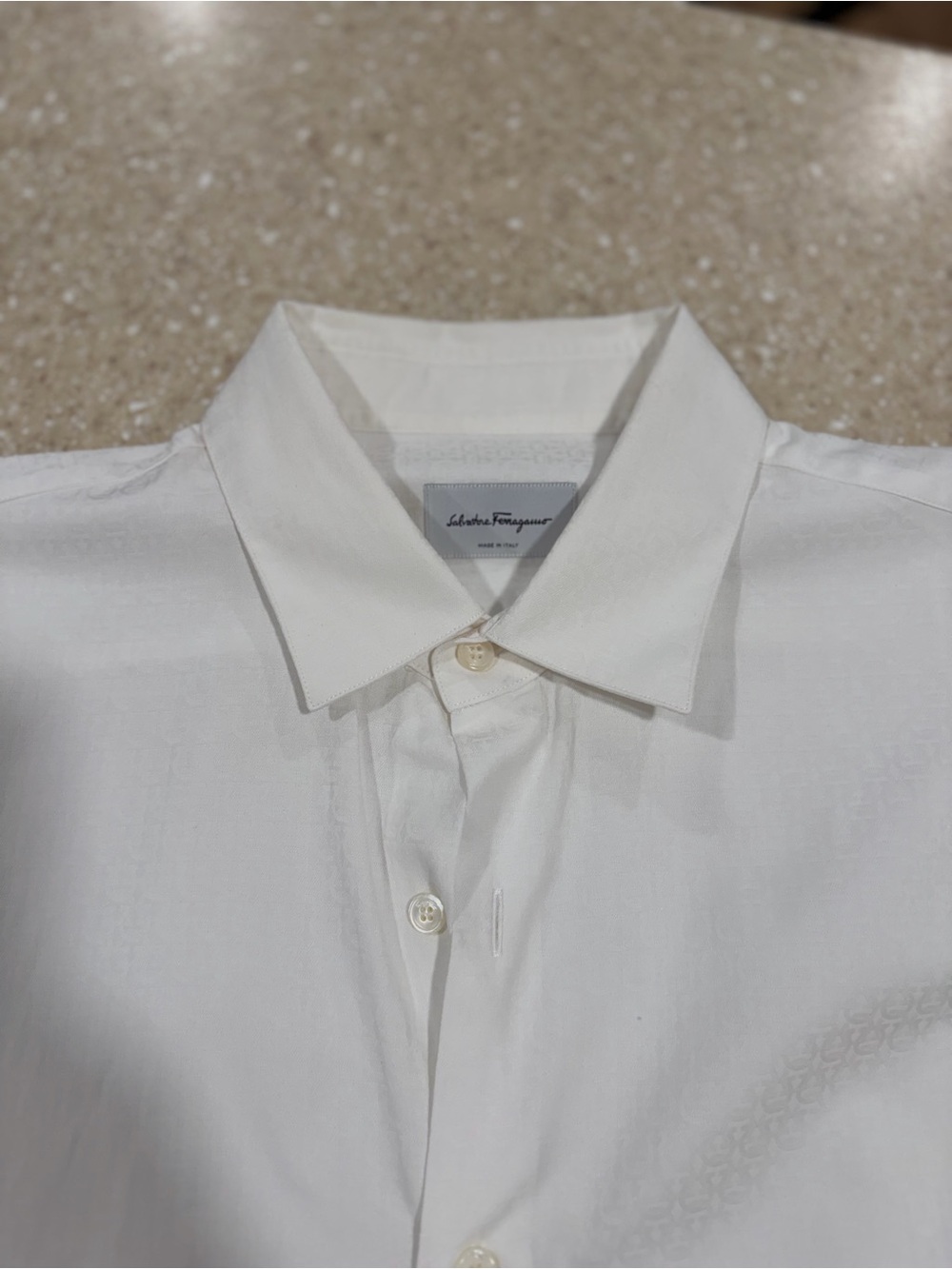 Salvatore Ferragamo white on white micro print button down - Size L - Picture 11 of 13